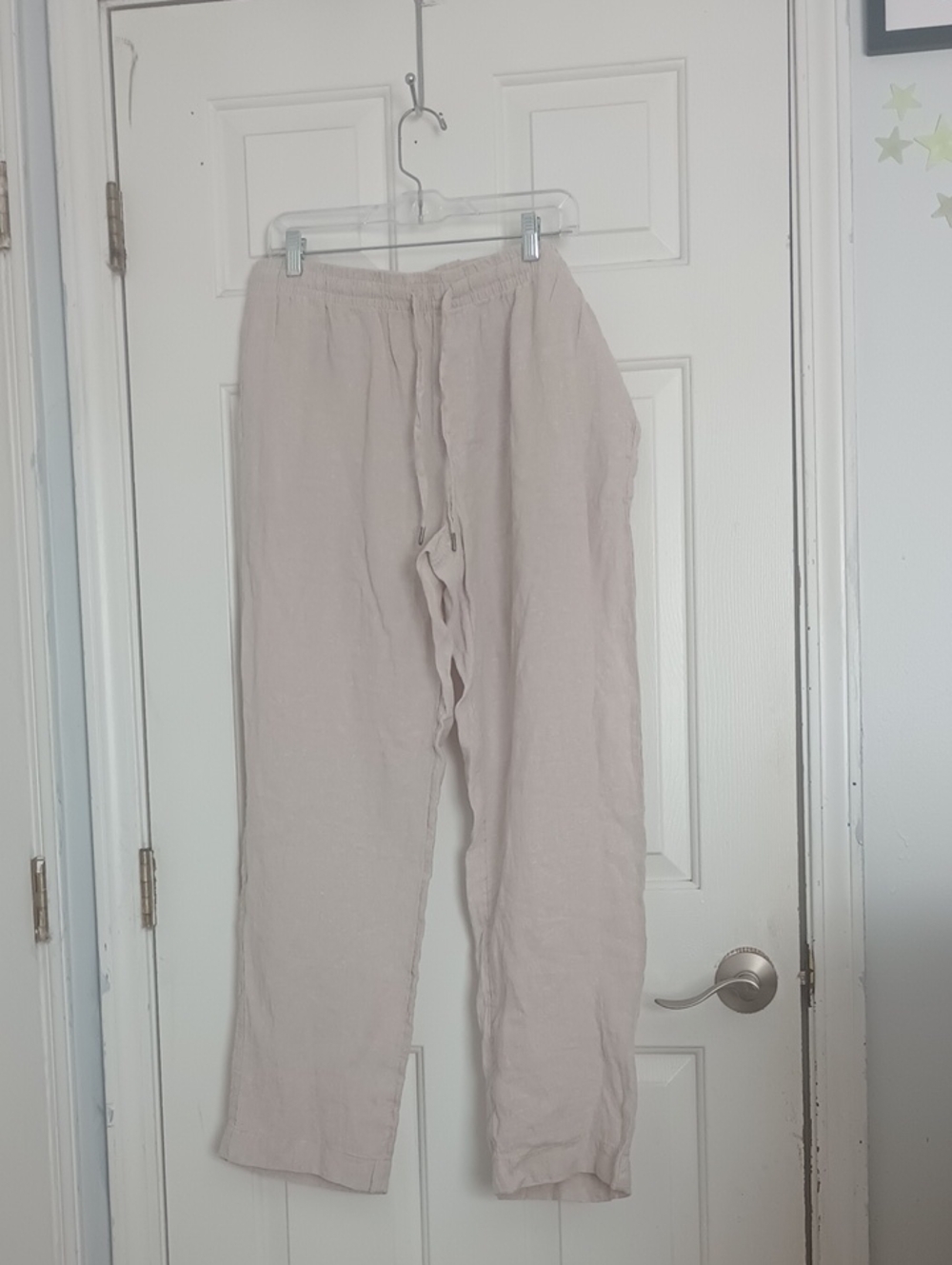 Light Beige Linen Blend Drawstring Pants